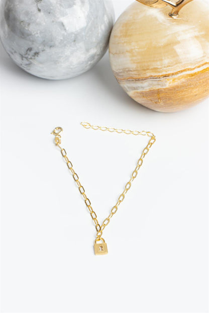 Silver Paper Clip Chain Lock Bracelet