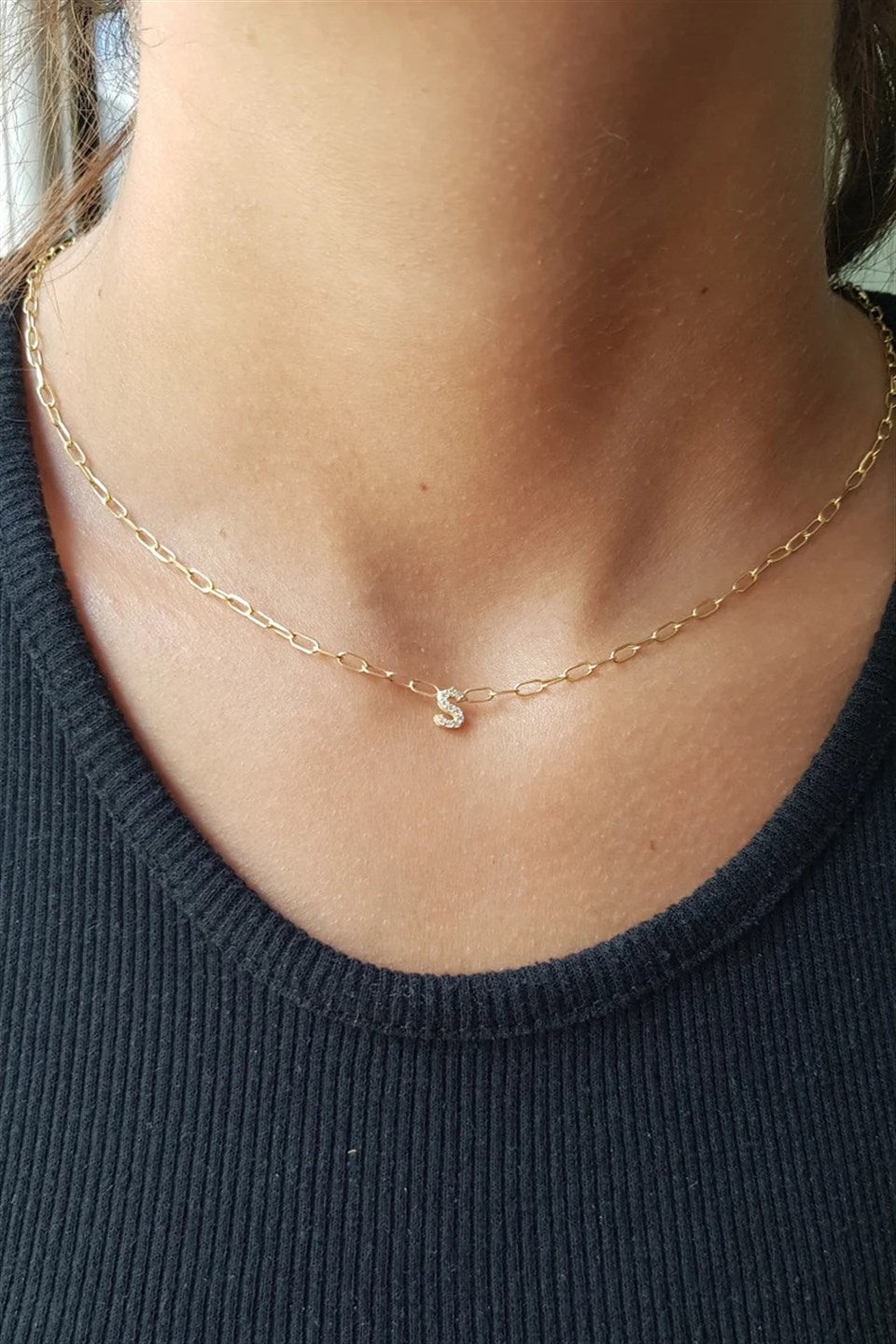 Silver Paper Clip Chain Minimal Initial Necklace