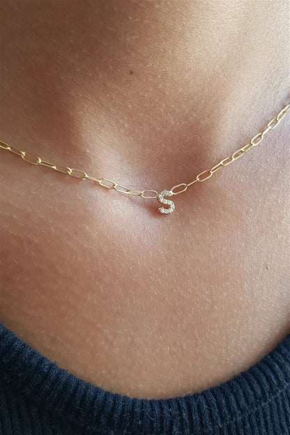 Silver Paper Clip Chain Minimal Initial Necklace