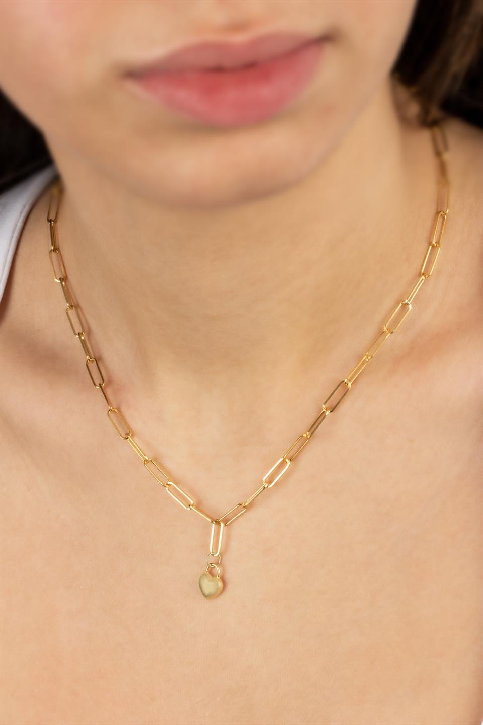 Silver Paper Clip Chain Minimal Heart Necklace