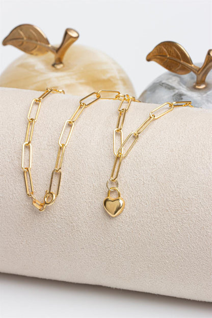 Silver Paper Clip Chain Minimal Heart Necklace