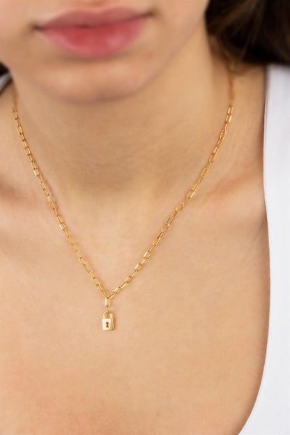 Silver Paper Clip Chain Minimal Lock Necklace