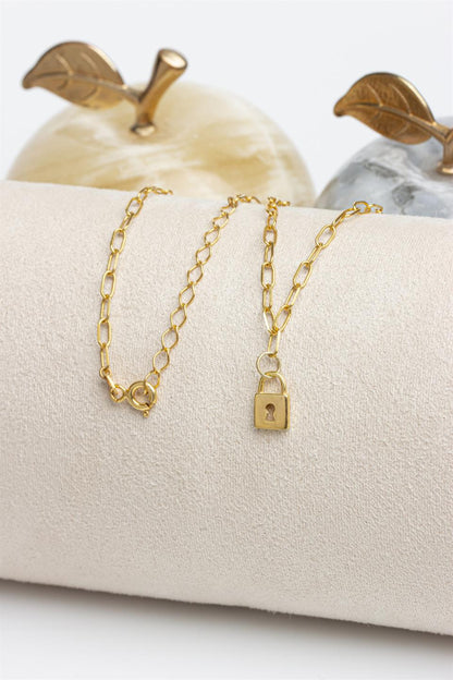 Silver Paper Clip Chain Minimal Lock Necklace