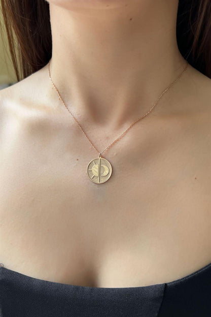 Silver Sun And Moon Locket Necklace