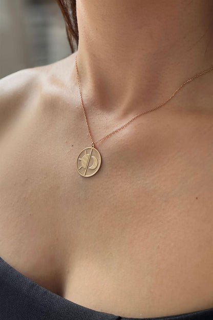 Silver Sun And Moon Locket Necklace