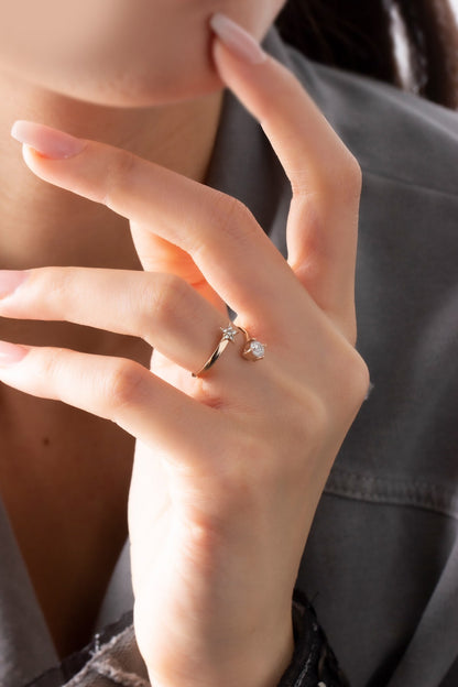 Bague étoile en argent réglable avec pierres précieuses