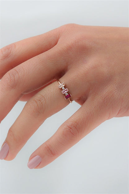 Bague minimale en argent baguette colorée avec pierres précieuses