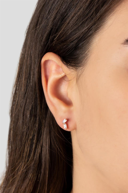 Boucles d'oreilles en argent avec pierres précieuses baguette