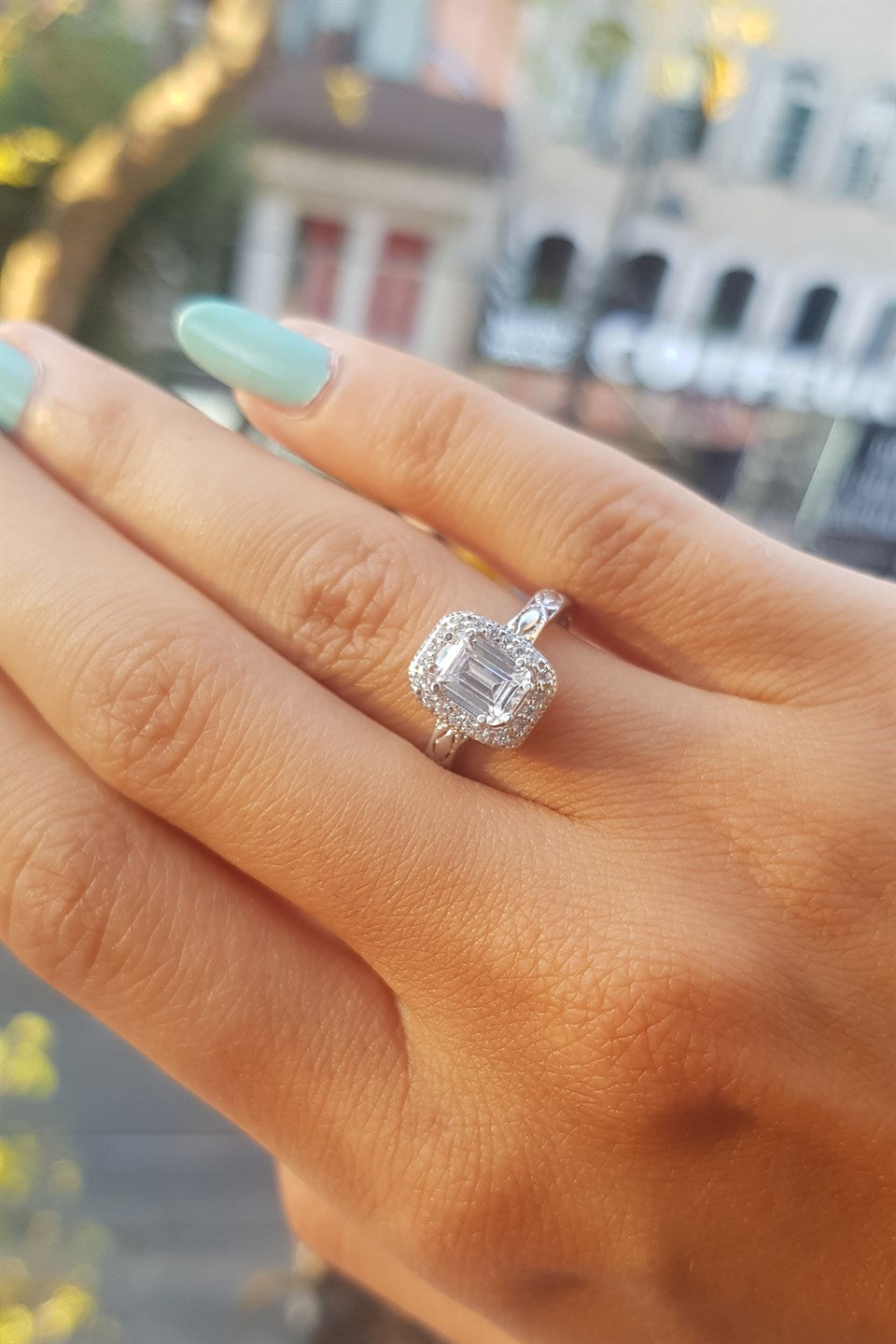 Silver Baguette Gemstone Ring