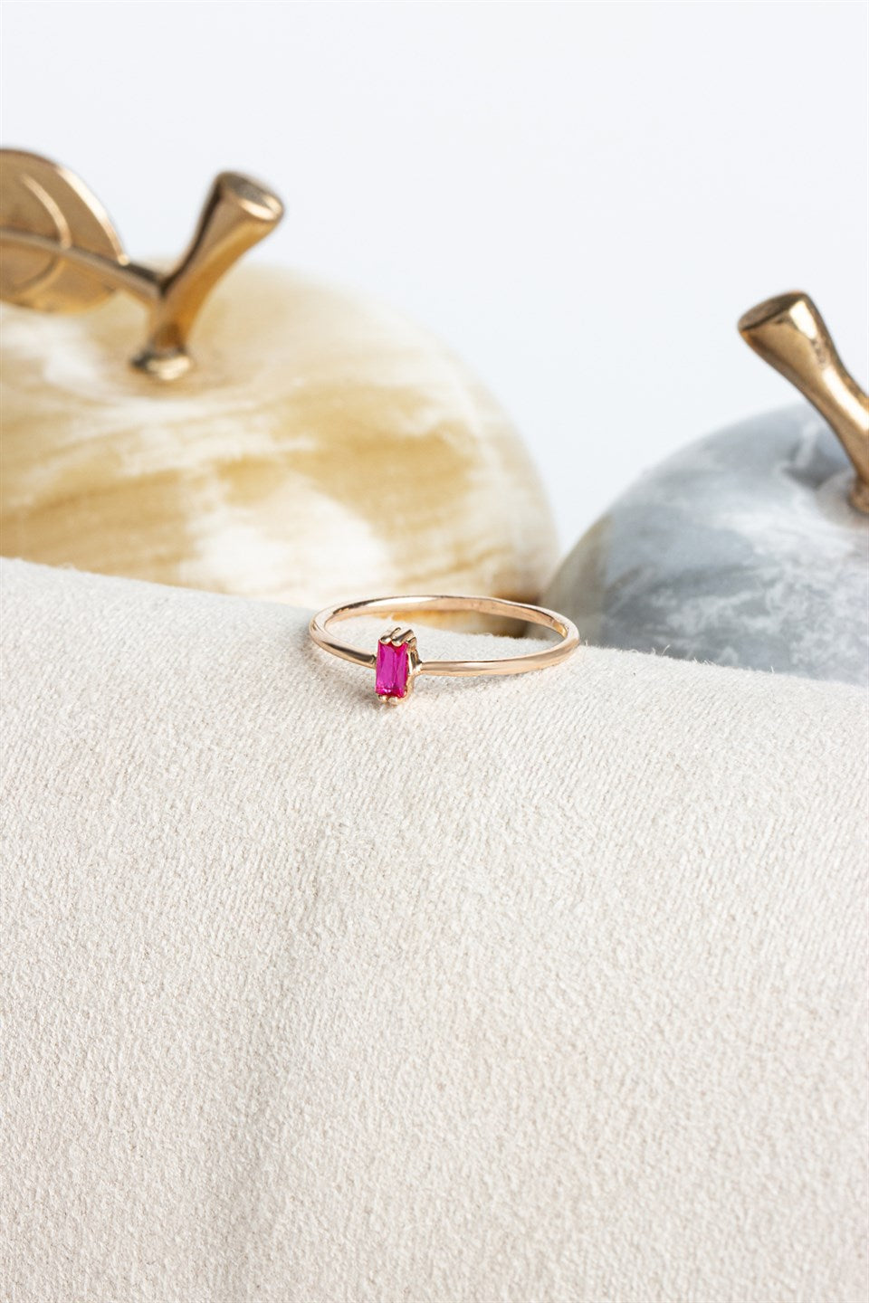 Silver Baguette Ruby Gemstone Minimal Ring