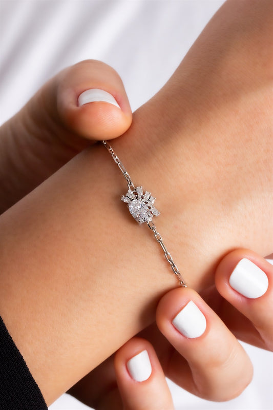 Silver Oval Gemstone Bracelet