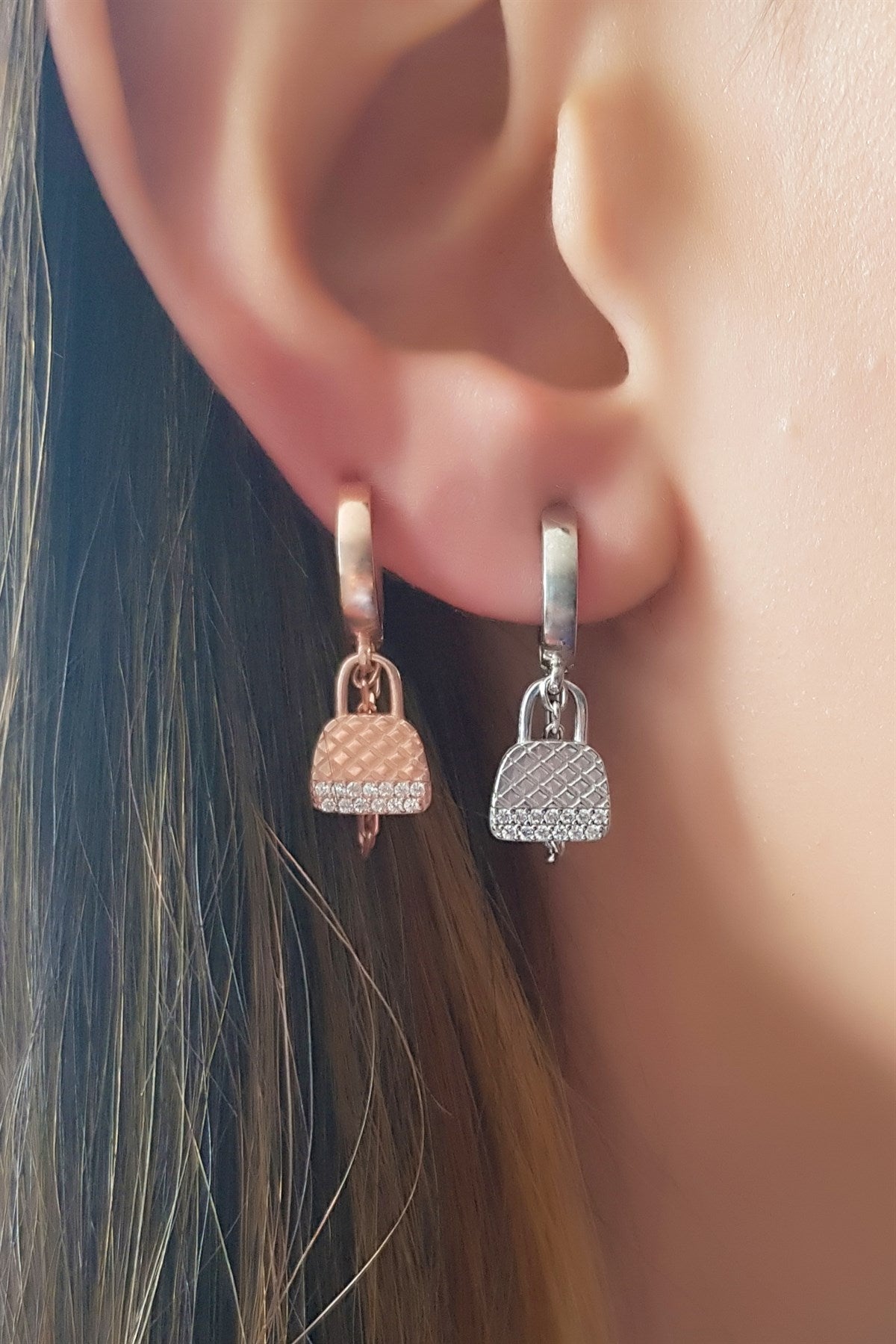 Silver Wobbly Bag Earrings