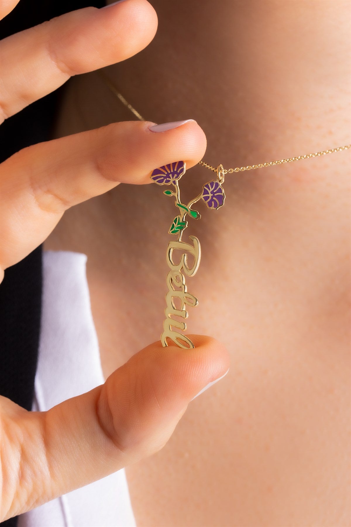 Silver Birth Month Flower Name Necklace