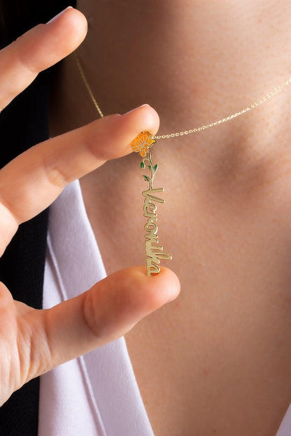 Silver Birth Month Flower Name Necklace