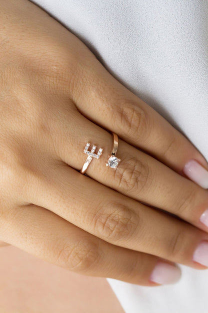 Silver Initial Solitaire Adjustable Ring