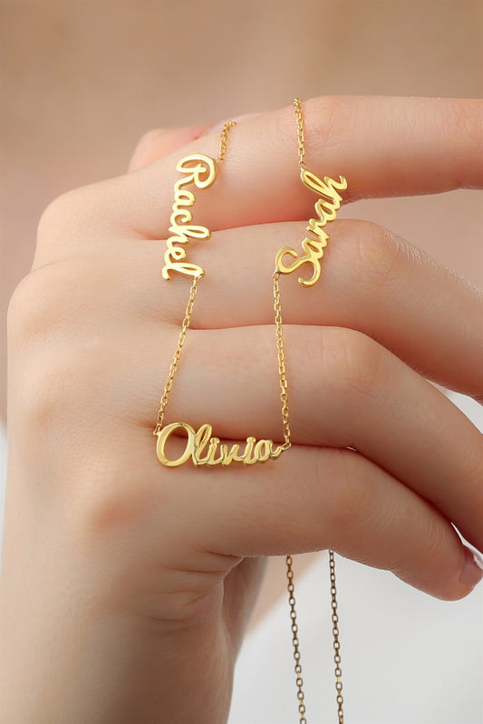 Silver Hand Writing Three Name Necklace