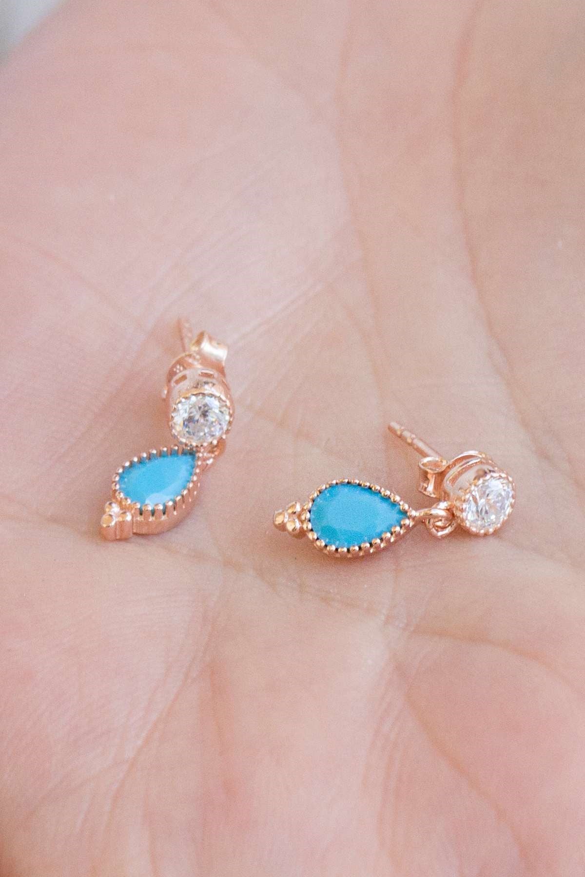 Silver Turquoise Gemstone Drop Earrings