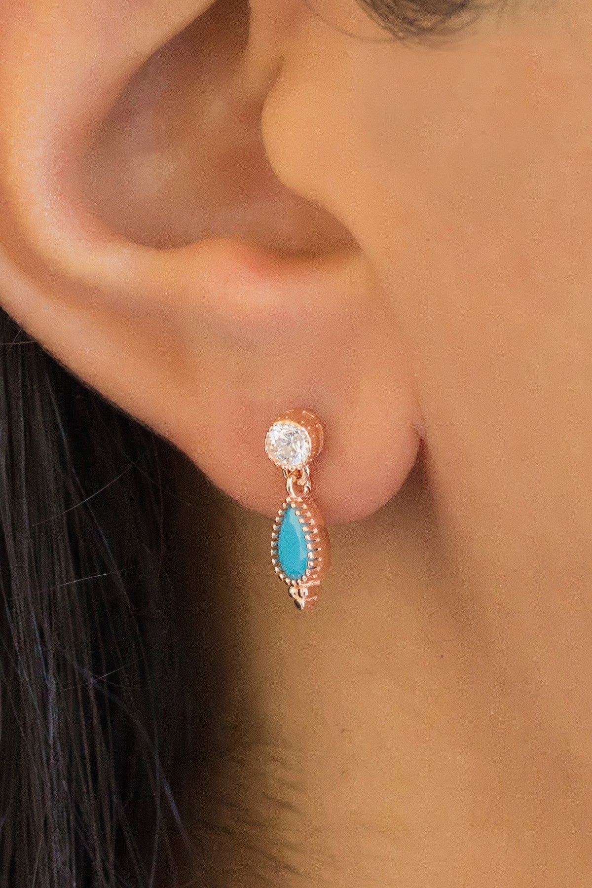 Silver Turquoise Gemstone Drop Earrings