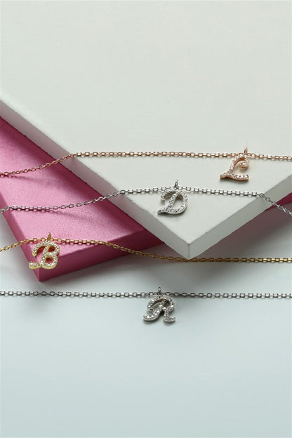 Silver Gemstone Initial Necklace