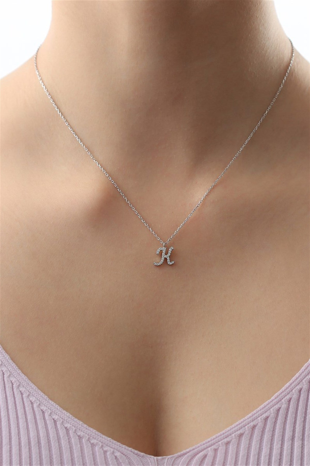 Silver Gemstone Initial Necklace