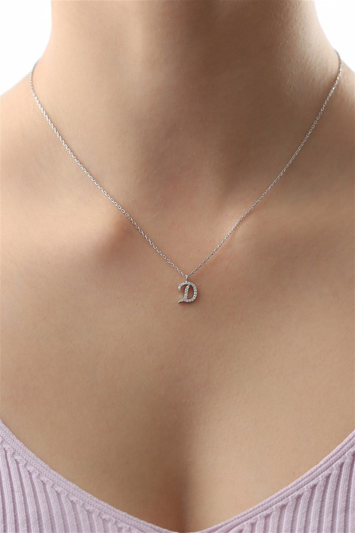 Silver Gemstone Initial Necklace