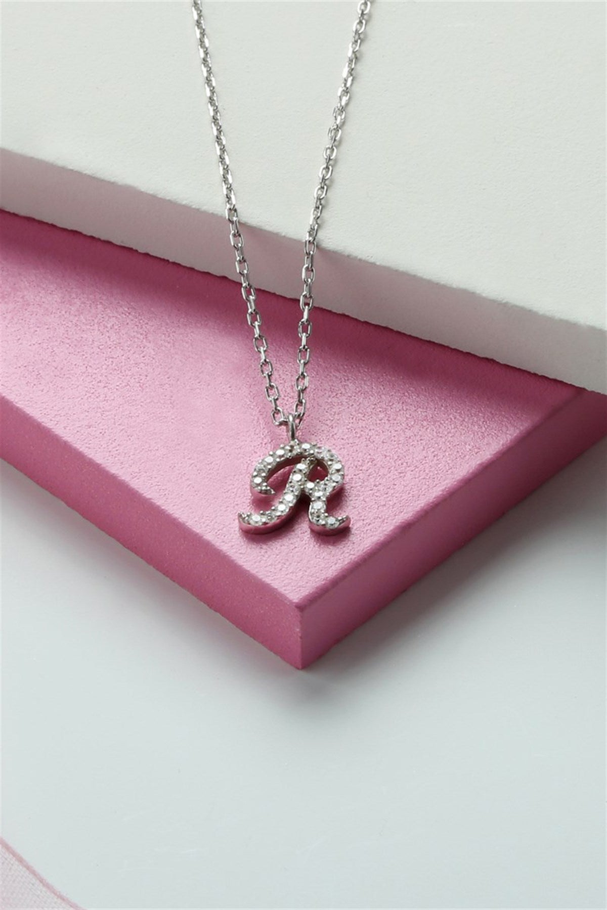 Silver Gemstone Initial Necklace