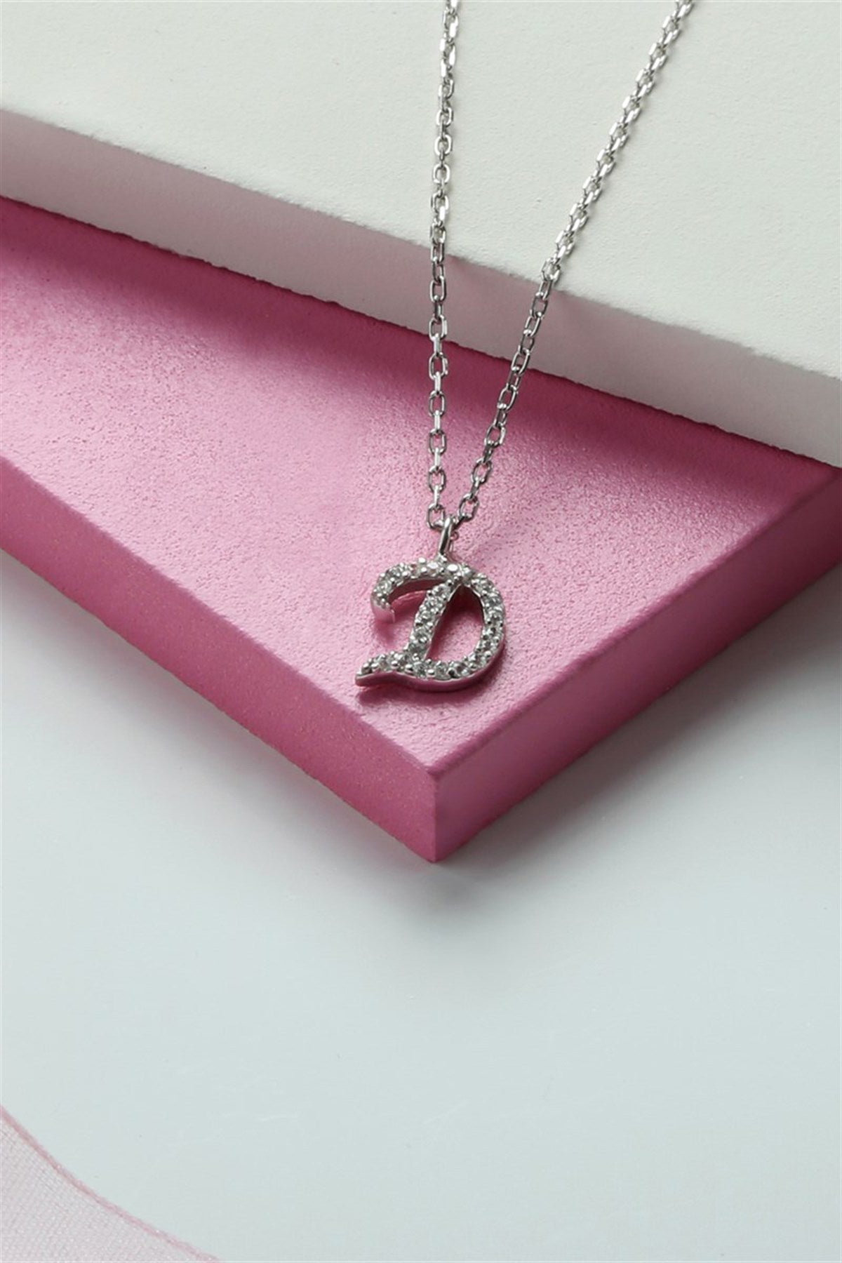 Silver Gemstone Initial Necklace