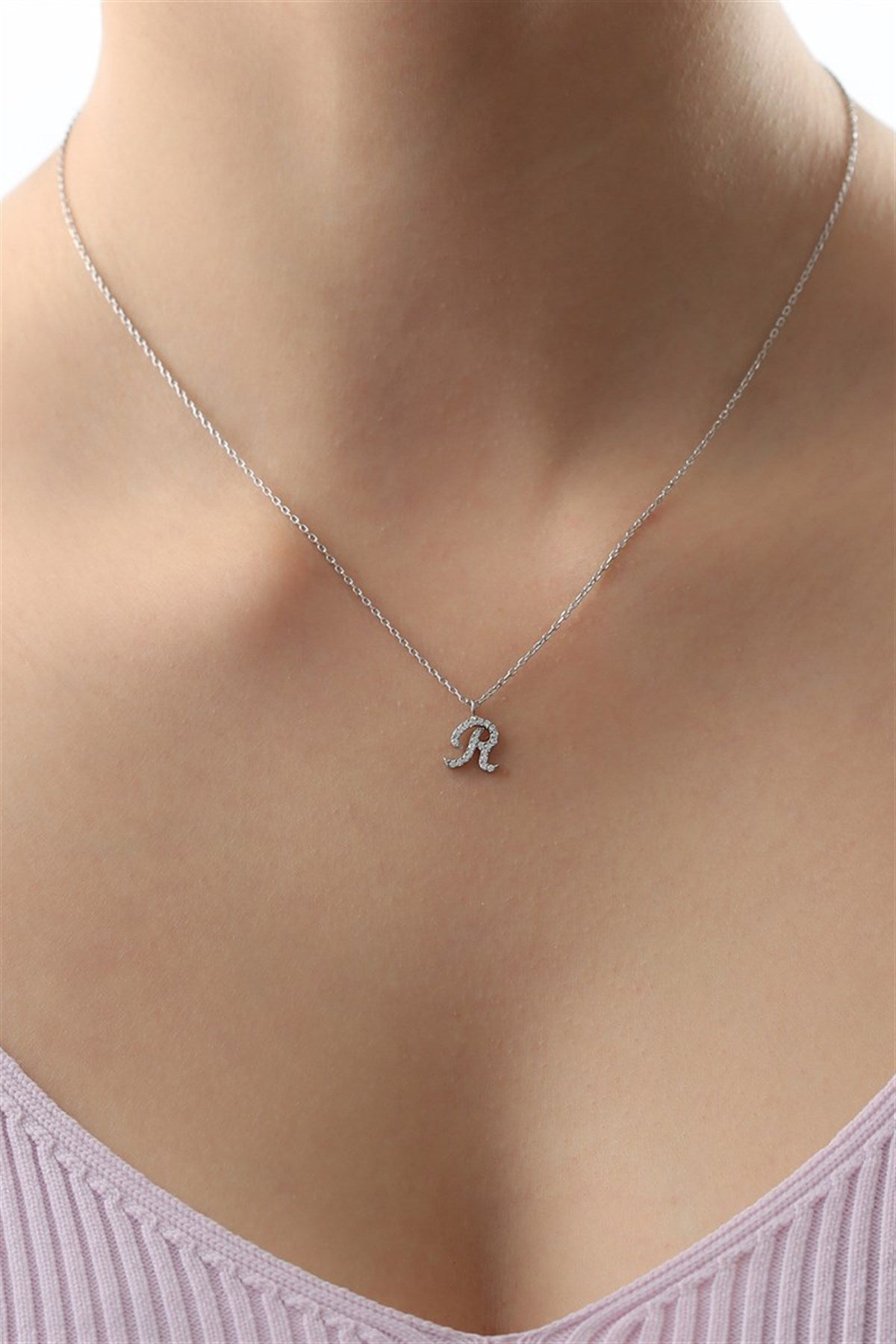 Silver Gemstone Initial Necklace