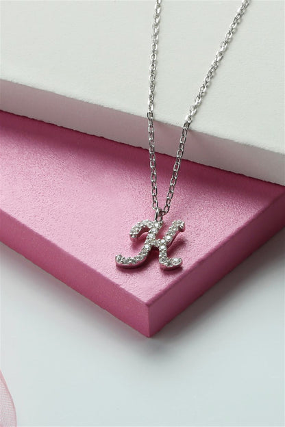 Silver Gemstone Initial Necklace