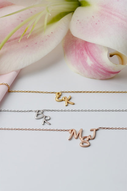 Silver Double Initial Necklace