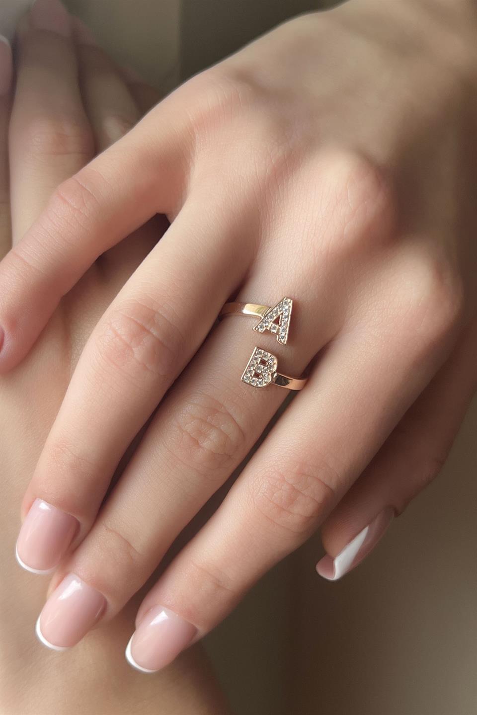Silver Double Initial Hugging Letters Ring