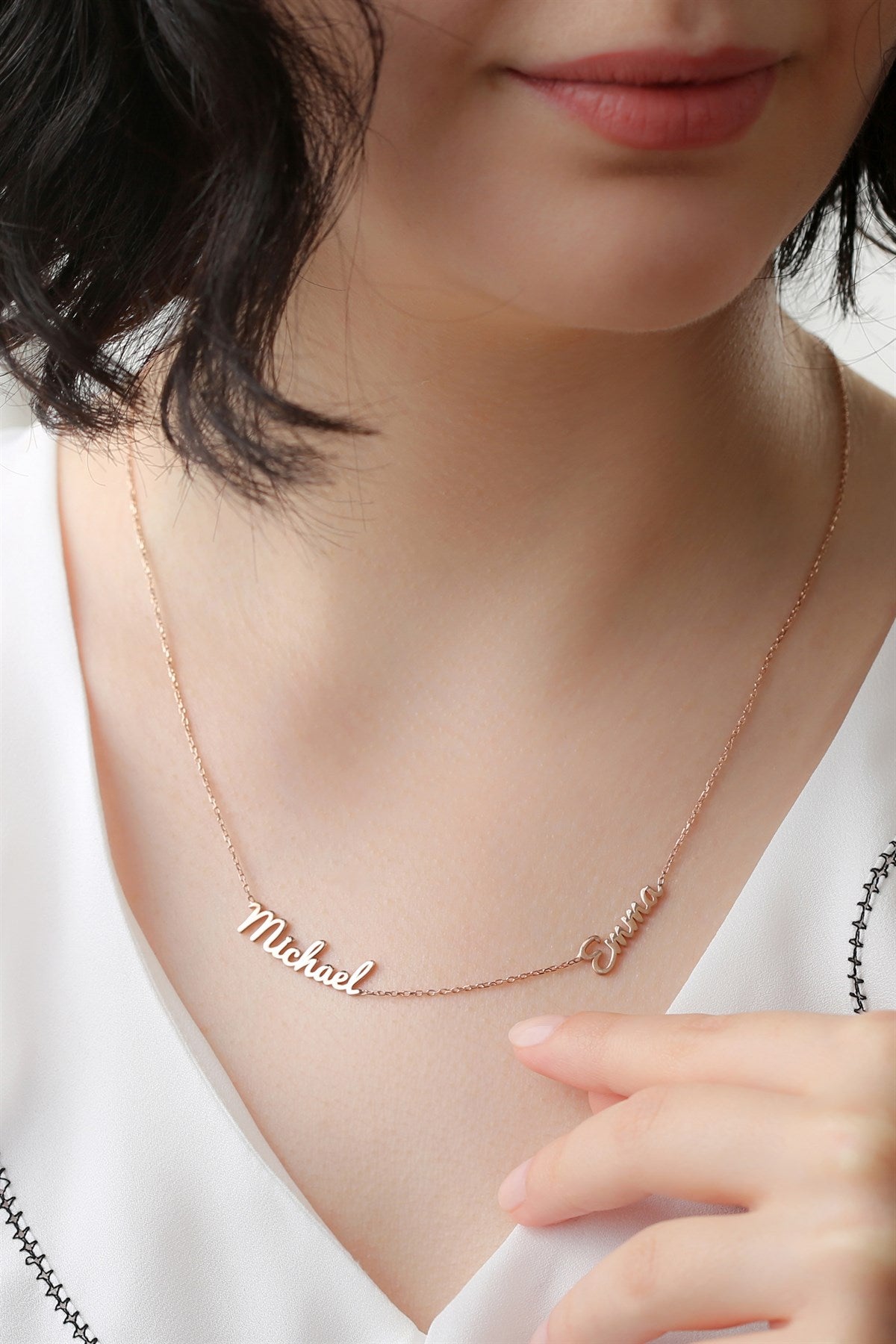 Silver Double Name Necklace