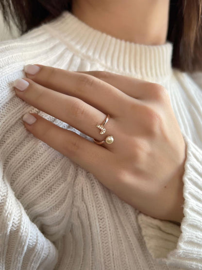 Silver Pearl Gemstone Initial Ring