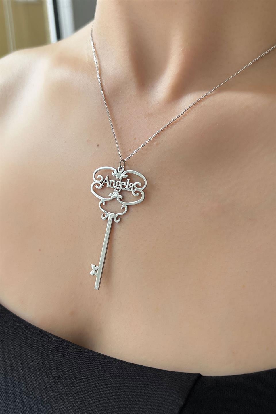 Silver Name Key Necklace