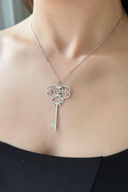 Silver Name Key Necklace