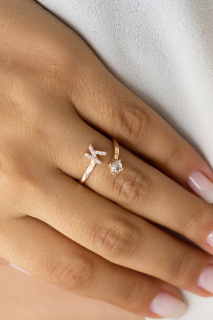 Silver Initial Solitaire Adjustable Ring