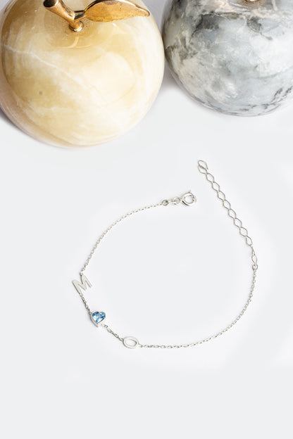 Silver Heart Gemstone Initial Bracelet