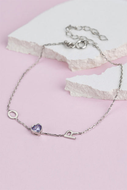 Silver Heart Gemstone Initial Bracelet