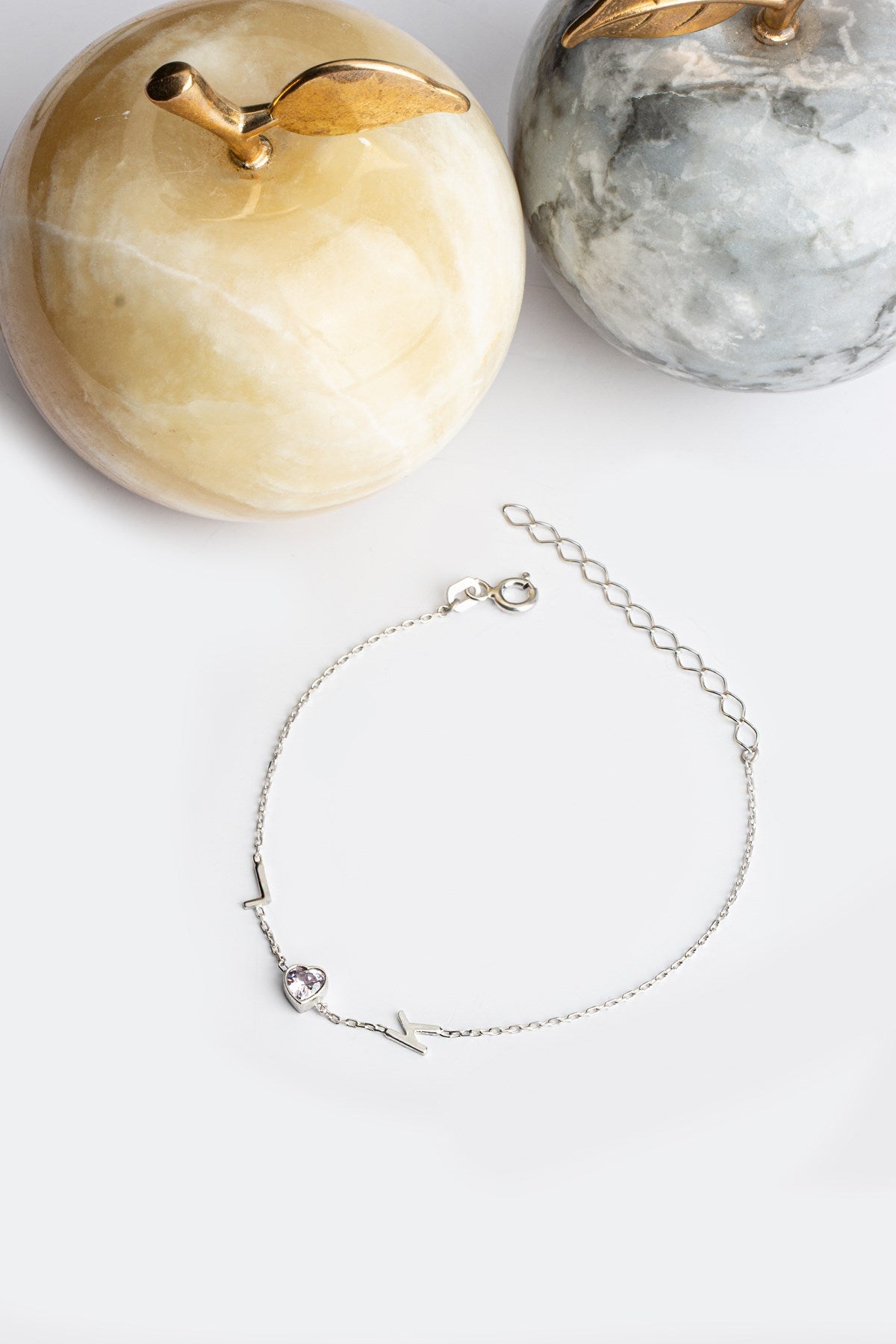 Silver Heart Gemstone Initial Bracelet