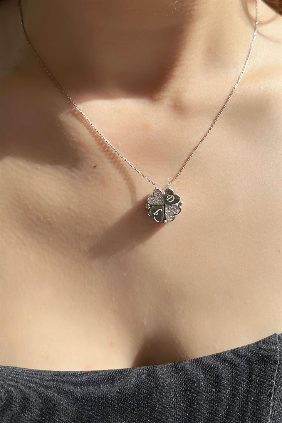 Silver Magnetic Heart Initial Necklace