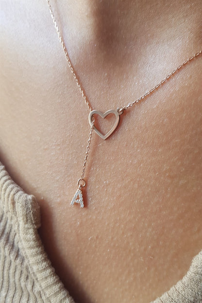 Silver Heart Initial Necklace