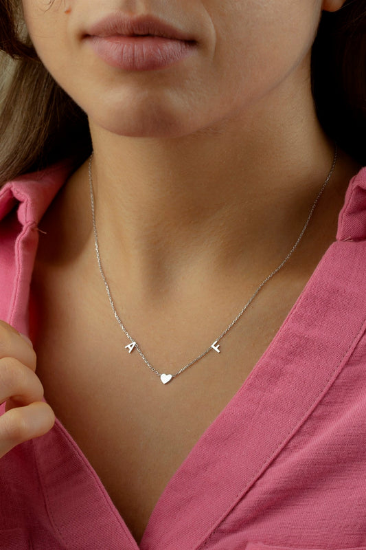 Silver Heart Initial Necklace