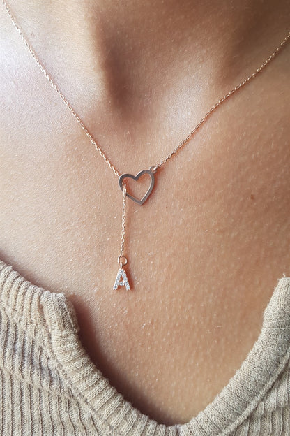 Silver Heart Initial Necklace