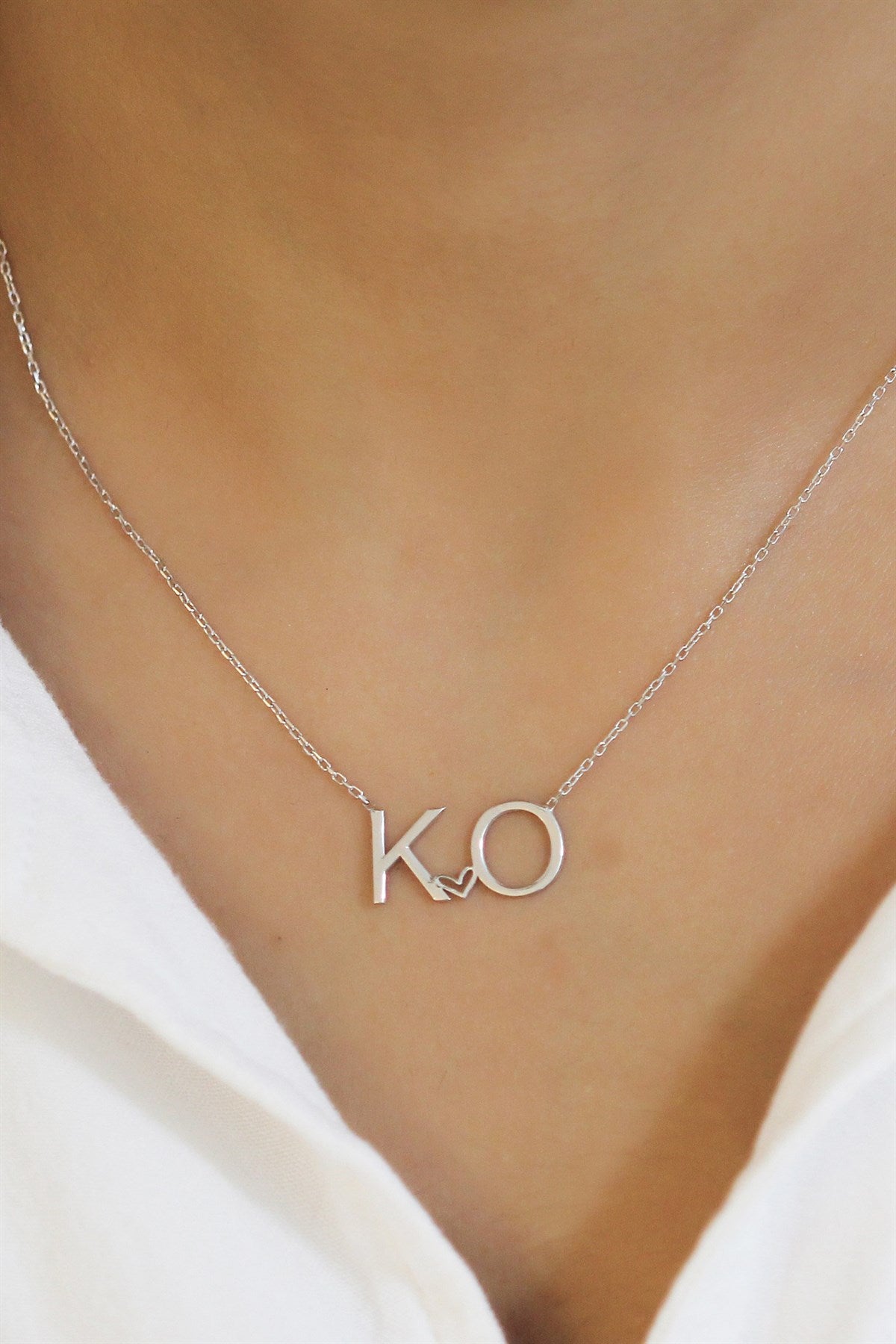 Silver Heart Double Initial Necklace