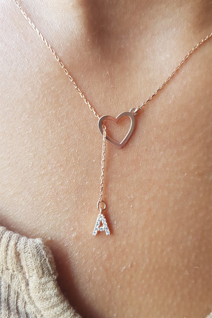 Silver Heart Initial Necklace