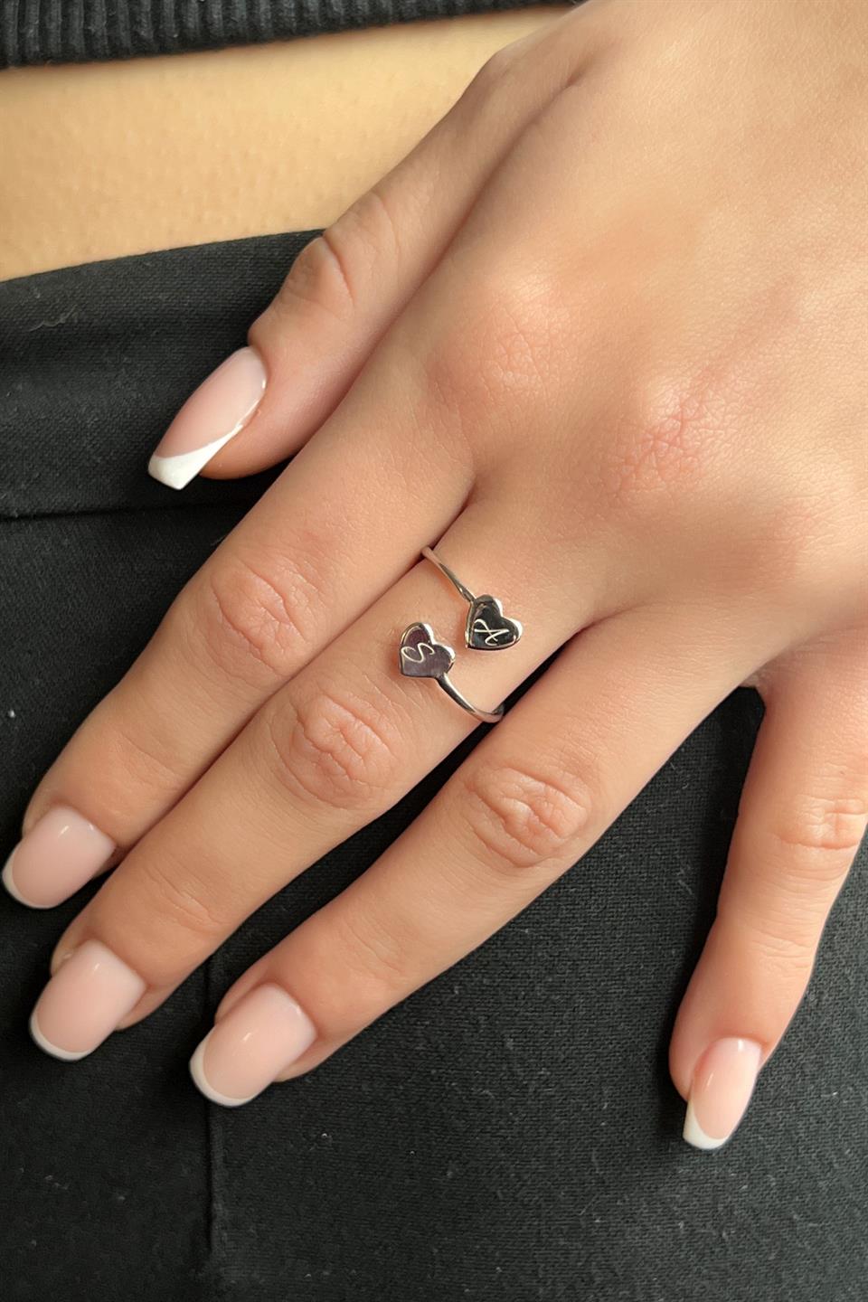 Silver Heart Initial Ring