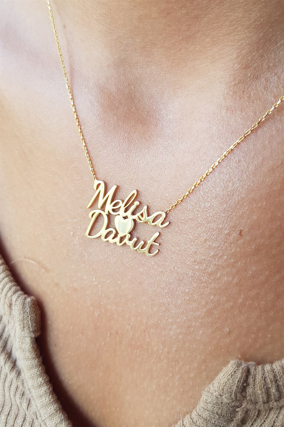 Silver Heart Two Names Necklace