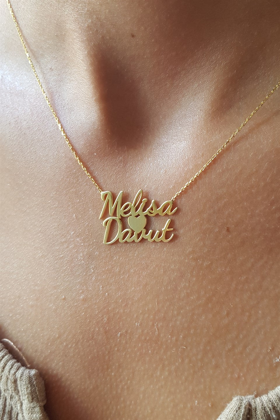 Silver Heart Two Names Necklace