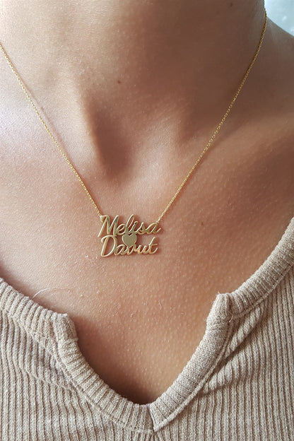 Silver Heart Two Names Necklace