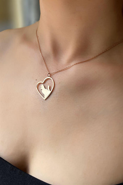 Silver Heart Cat Necklace